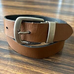 Columbia Belt Brown Black Reversible Small 30-32 Silver Tone Buckle Leather